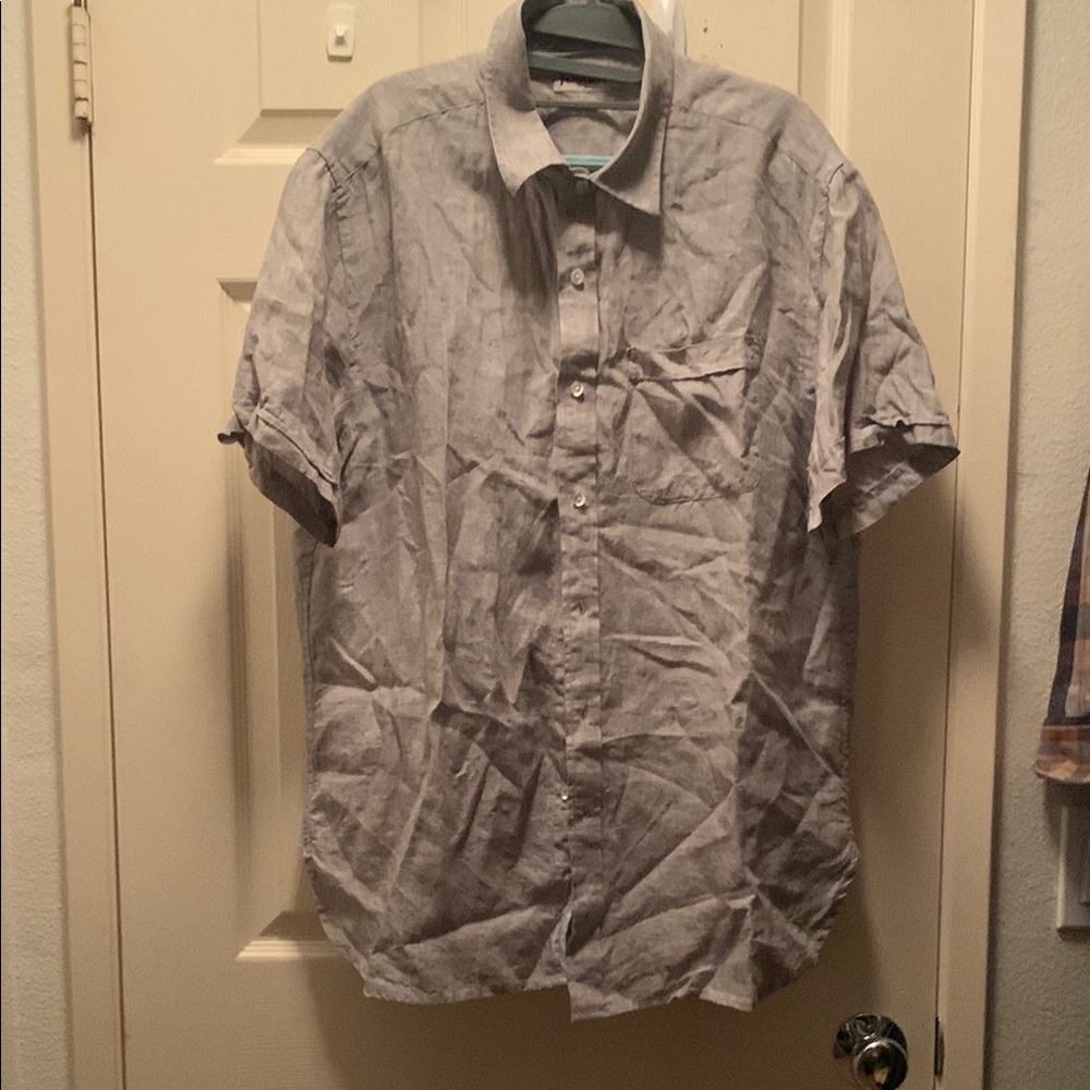 Fabindia 100% Linen Gray Button Down Shirt, Comfort Fit, size Large